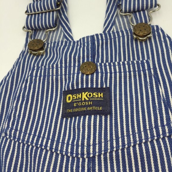 Vintage 1990's OshKosh B'Gosh Boys Striped Engineer Shortalls Overalls S… - Picture 10 of 13